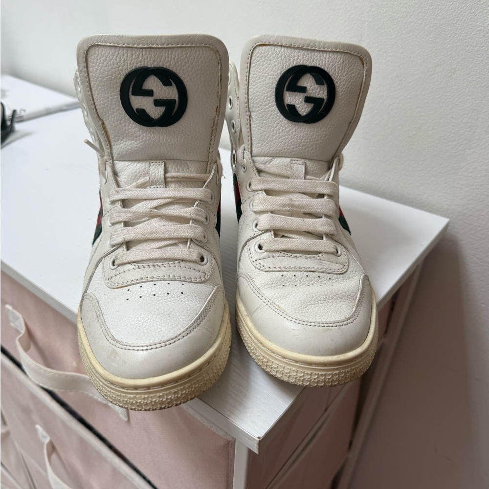 White High-Top Sneakers with Black Logo